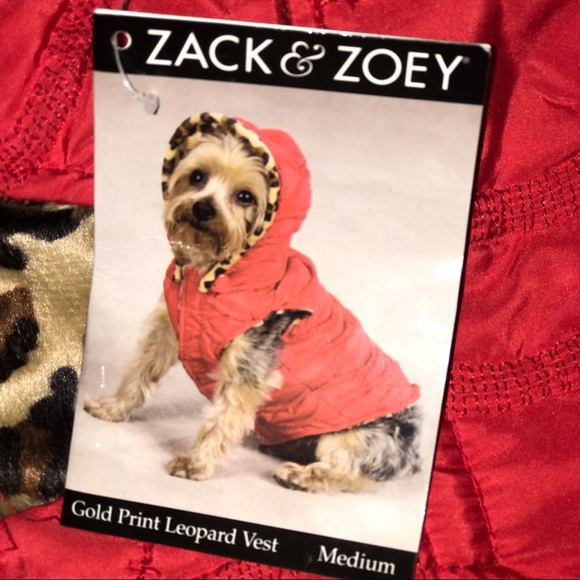ZACK & Zoey Red/Leopard reversible dog Puffer Vest - Picture 2 of 6